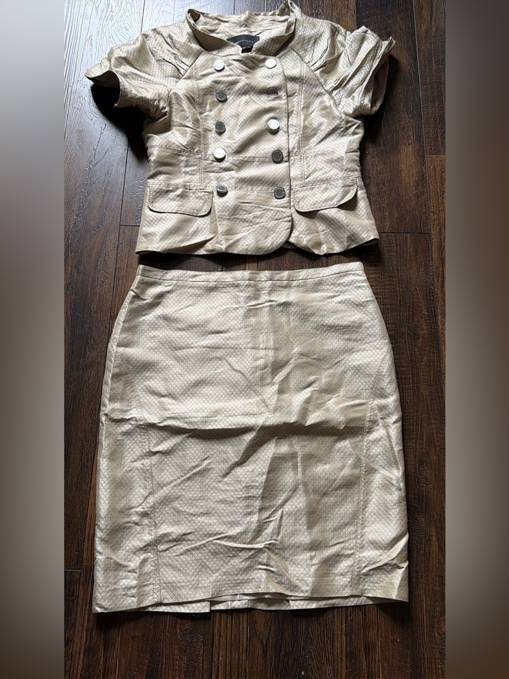 BCBGMaxAzria Metallic Gold Pencil Skirt and Blouse